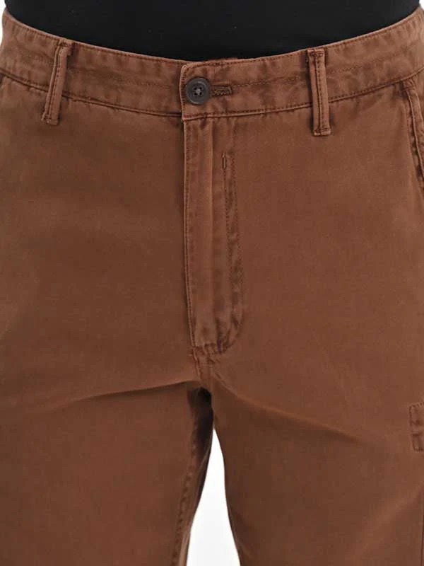 Indian Terrain Men's Regular Fit Solid Brown Shorts